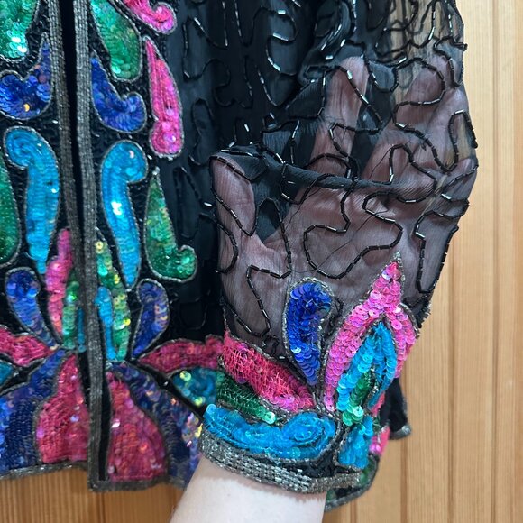 Vintage Silky Nites Silk & Beaded Evening Jacket XL PTP up to 24" EUC - Picture 9 of 16